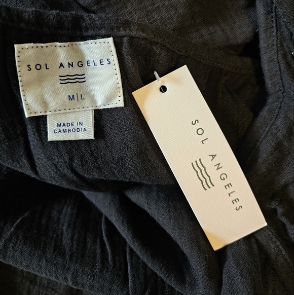 SOL ANGELES Women's Gauzy Cotton Maxi Dress with Side Pockets in BLACK, M/L - Picture 9 of 11